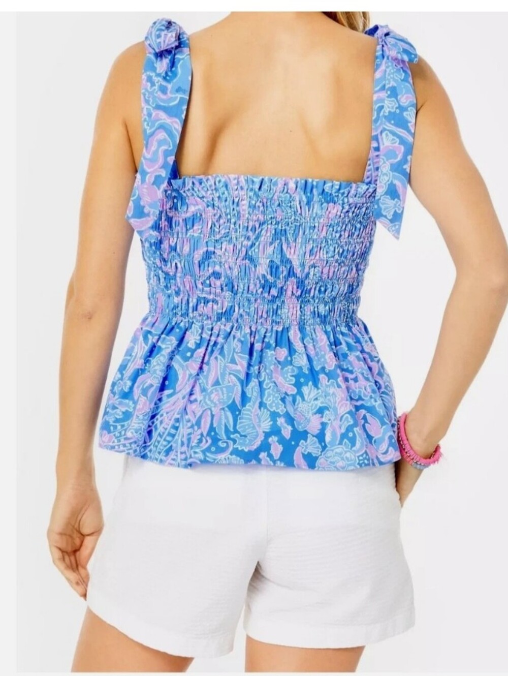 New Lilly Pulitzer Rivera Smocked Top Boca Blue Below